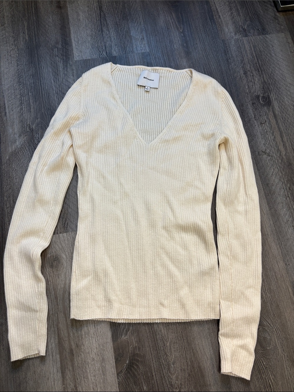 Reformation Ribbed V-Neck Sweater - Cream